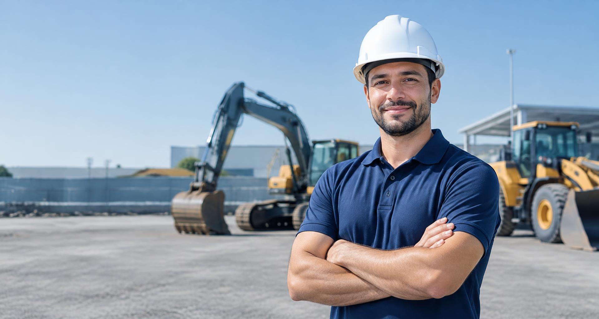 Gestor de frota em um pátio de equipamentos de construção